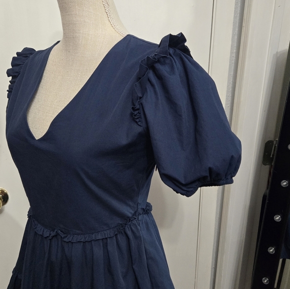 Sugarlips Madrigal Poplin Tiered Mini Dress Sz Small Blue - Picture 4 of 10